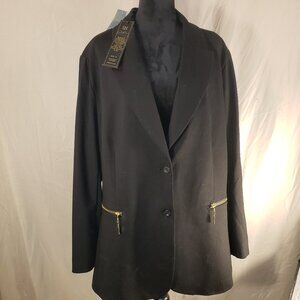 NWT Diane Gilman D2G Black Oversized Jacket Coat Blazer w/Gold Accents - 1X